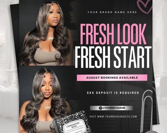 August-Buchungs-Flyer-Vorlage - Back To School-Flyer für Haare, Make-up, Wimpern, Nägel, August, Bücher offen