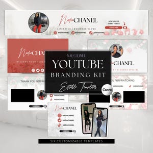 DIY Christmas Youtube Branding Kit - Youtube Banner,  Intro and Outro Designs - Editable Templates - Canva Template