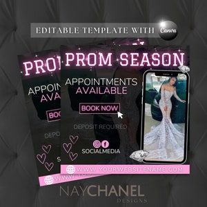 Prom Booking Flyer - Prom Appointments Available Flyer - Prom Glam - DIY Flyer Template - Prom Hair Makeup Lash Nail Flyer-  Book Now Flyer