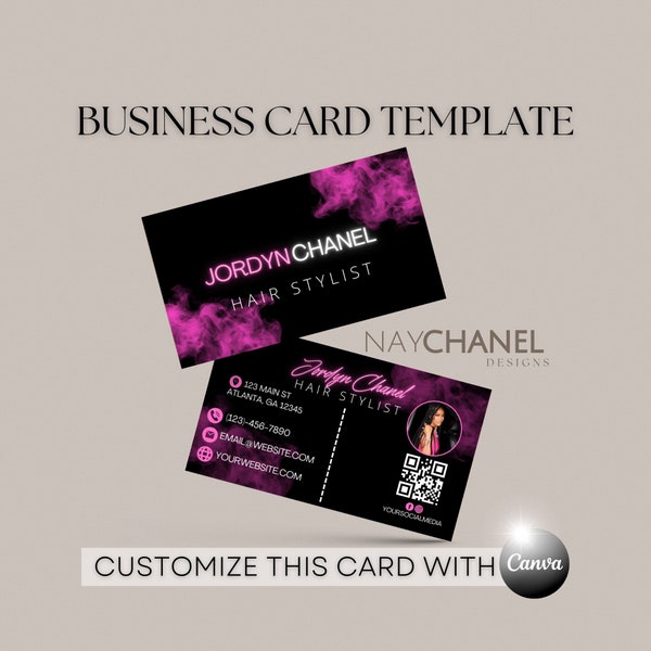 DIY Business Card Template - Hair Makeup Business Card - Beauty Boutique Card - Pink Business Card - Lash Nail Business - Canva Template