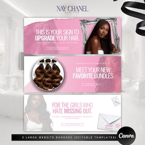 Editable Website Banner templates - Hair Shopify Wix Web Banners - Web slide banners