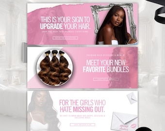 Editable Website Banner templates - Hair Shopify Wix Web Banners - Web slide banners