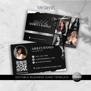 Luxury Hair Business Card Template - Editable Canva Design for Hairstylists, Lash Techs & MUAs - Wig Braid QR Code Business Card