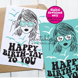 Tarjeta imprimible de cumpleaños de Taylor, tarjeta de feliz cumpleaños, deseos de cumpleaños, tarjeta de cumpleaños de gaviotas, tarjeta de cumpleaños moderna para un fan de Taylor, cumpleaños de Swift