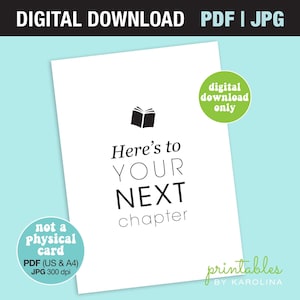 Carte d'anniversaire Next Chapter à imprimer, carte minimaliste pour les amateurs de lecture