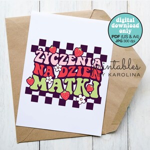 Mothers Day Polish card printable pdf Dzien Matki digital download kartka na Dzien Matki polska kartka zyczenia na Dzien Matki Polish card
