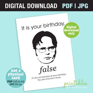 Cartão de aniversário do escritório, cartão para impressão, cartão Dwight Schrute engraçado, Dwight, é seu cartão de aniversário, download digital, cartão de feliz aniversário em PDF