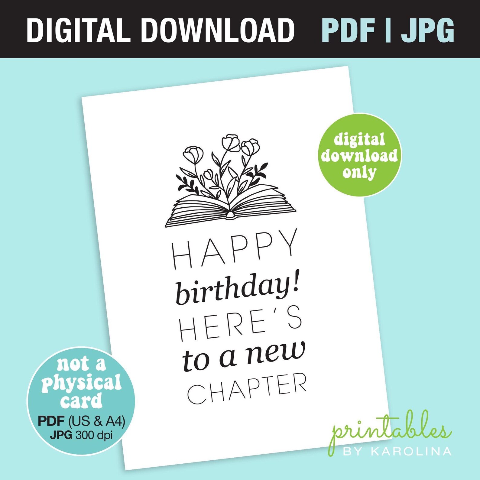 Birthday Card Book Lover Printable Minimalistic Birthday Card for ...
