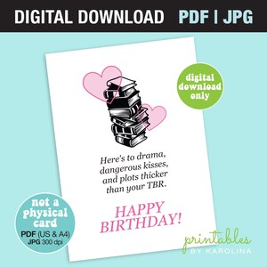 Carte d'anniversaire romantique pour amoureux des livres, imprimable pdf, carte d'anniversaire pour son amoureux des livres, carte romantique pour rat de bibliothèque pour petite amie, carte de conjoint