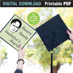 Bears beets grad cap dwight schrute druckbare abschluss kappe topper die büro abschluss kappe druckbar grad abschluss zubehör party requisiten bachelor grade