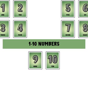1-10 numbers Flash Cards, Interesting science, Green background