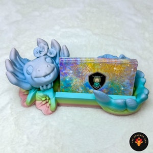 Axolotl with Flowers Business Card Holder | 3D Printed Card Holder