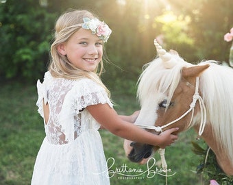 Open Back Flower girl dress, Open Back lace flower girl dress, lace flower girl dress, Rustic flower girl dress, Rustic Flower Girl Dress