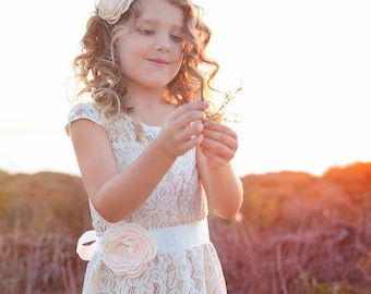 Rustic lace flower girl dress, lace flower girl dress, lace rustic flower girl dress, country lace baby dress, ivory lace flower girl dress