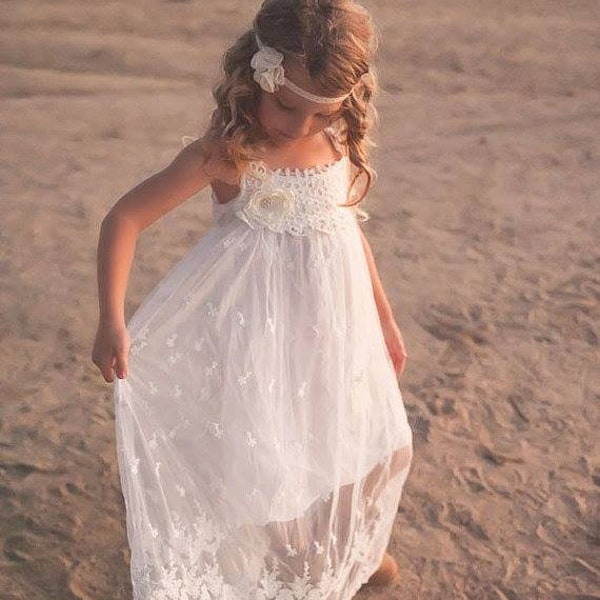Flower girl dress, Ivory lace flower girl dress, Boho lace flower girl dress, Rustic flower girl dress, toddler lace dress,
