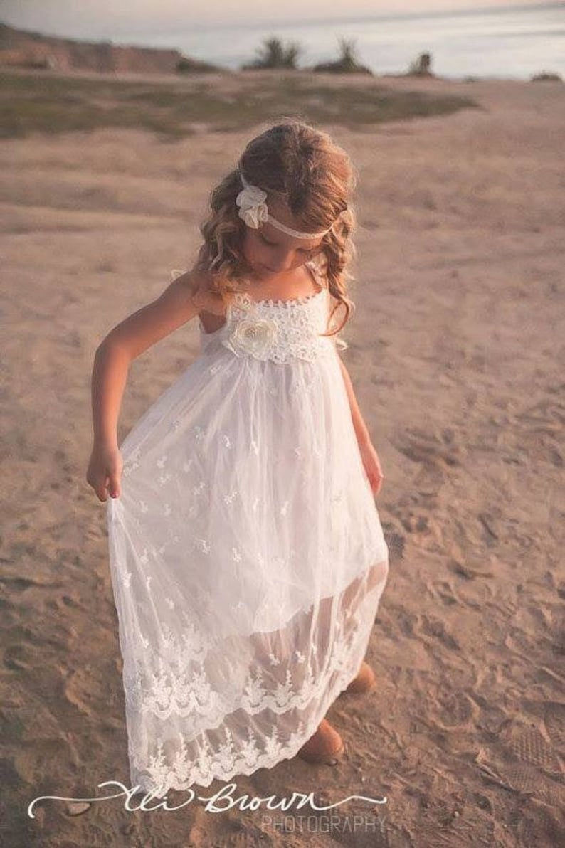 Flower Girl Dress Boho Flower Girl Dress Ivory Lace Flower Etsy