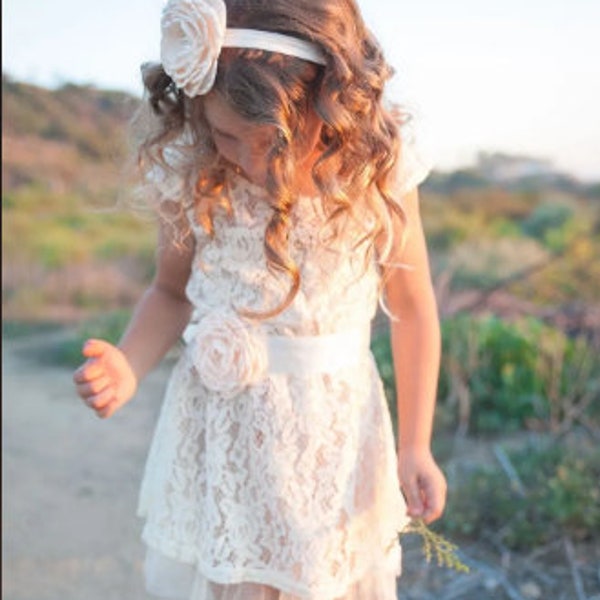 Flower girl dress, lace flower girl dress, rustic flower girl dress, ivory flower girl dress, lace baby dress, country flower girl dress