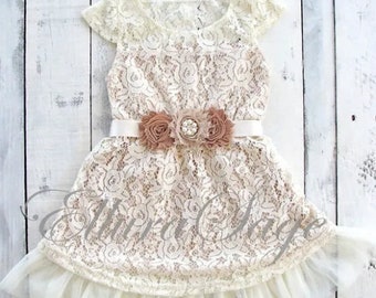 Lace flower girl dress, Flower girl dresses, champagne flower girl dress, lace dress, Rustic lace dress, baby lace dress, Country Lace dress