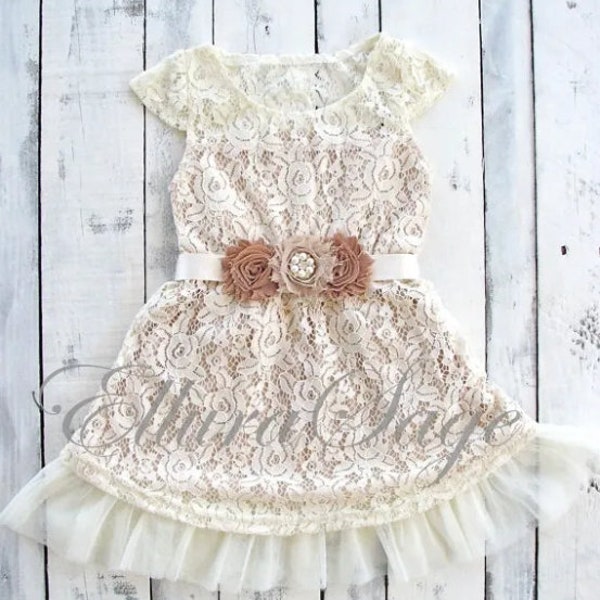 Lace flower girl dress, Flower girl dresses, champagne flower girl dress, lace dress, Rustic lace dress, baby lace dress, Country Lace dress