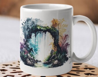 Watercolor Jungle Cruise Ceramic Mug | Ai Illustration Mug | Tabletop Game Accessories | DnD Tea Coffee Cup | RPG D&D gifts | Fantasy Art