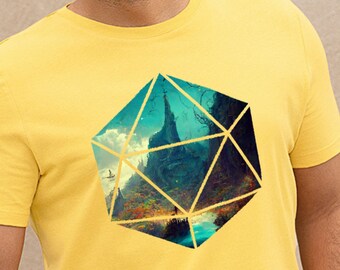 Dice Art - Jungle Mountain of the Fey | DND 5e Adventure T Shirt | Massive D20 Accessories | Dungeons Dragon Gift | Feywild | Graphic Tee