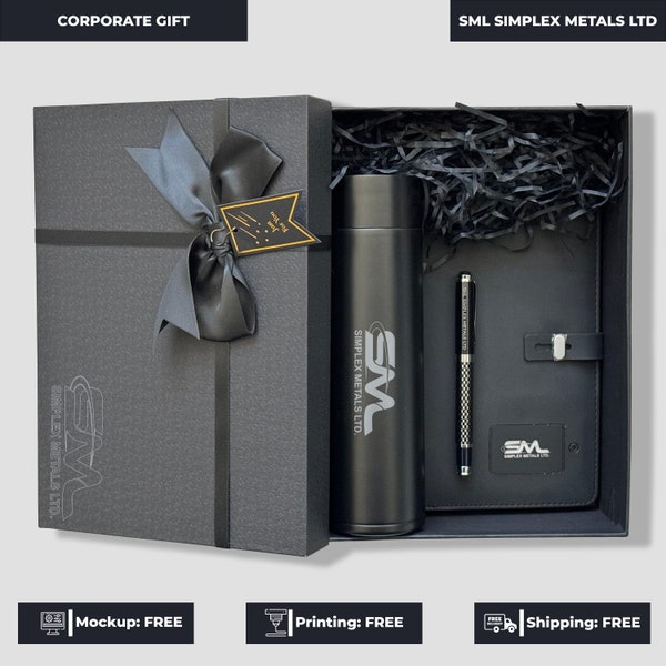 Corporate Portfolio and Smart Thermos Gift Box, Company Custom Diary Gift Box, Business Bulk Order Smart Thermos, Company Client Gift Box