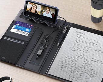 A4 Leatherette Portfolio with Phone Stand, Corporate Gift