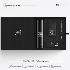 カスタムロゴ入りエグゼクティブギフトボックス、スマートサーモス、MagSafeモバイルバッテリー、ケーブル、ペンが入った企業向けテクノロジーギフトセット、企業向けホリデーギフトボックス