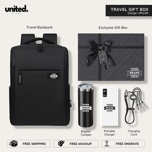 Conjunto de regalo de mochila con logotipo corporativo personalizado, conjunto de mochila de regalo navideño con logotipo personalizado de la empresa, mochila personalizada y conjunto de cargador portátil