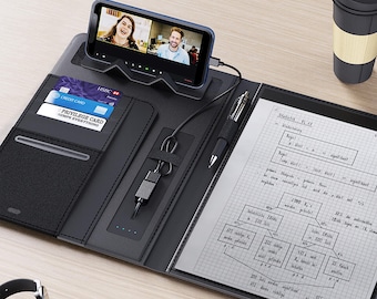 Personalized Company Logo A4 Leatherette Portfolio with Charger