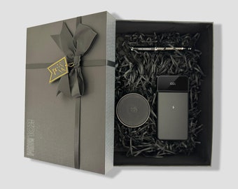 Stylish Corporate Personalized Bulk Order Gift Set, Technological Business Holiday Gift Box, Company Gift Box with Power Pack and Speaker