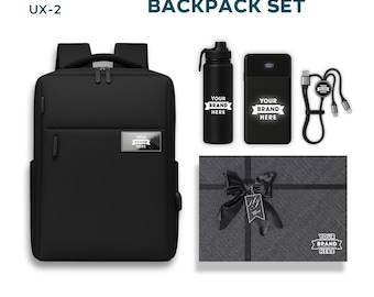 Customized Corporate Logo Backpack Gift Set, Personalized Company Logo Holiday Gift Backpack Set, Custom Backpack and Portable Charger Set