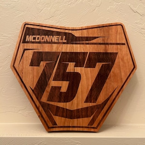 Motocross Number Plate Wooden Sign | Customizable Wood and Edge Options
