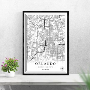 Orlando Stadtplan digitaler Download schwarz weiß Druck Design usa Poster Wand Kunst Dekor druckbare personalisierte Geschenke