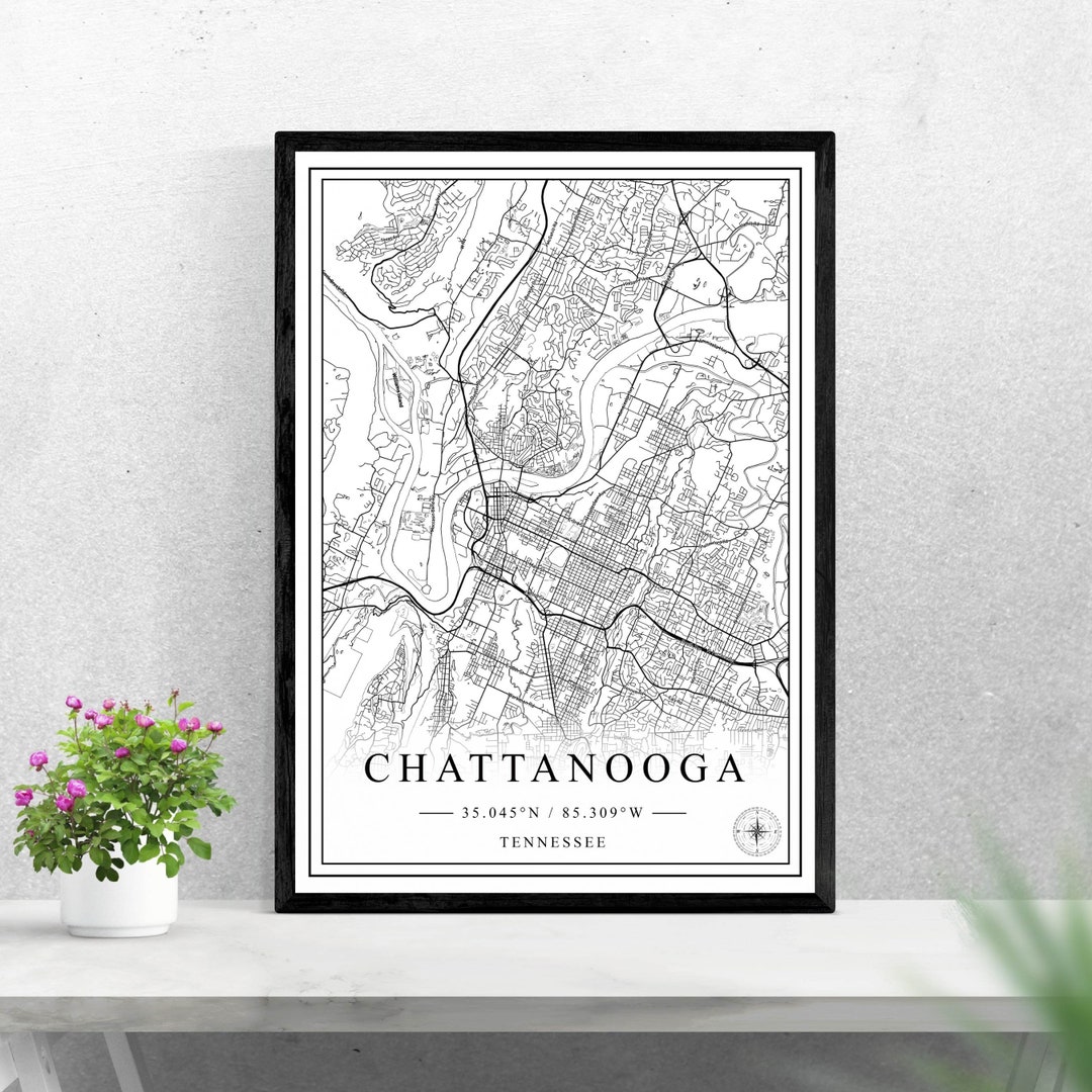 Chattanooga City Map Digital Download Black and White Print Design of United States Poster Wall ...