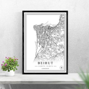 Beirut Stadtplan digitaler Download Schwarz-Weiß Druck Design des Libanon Poster Wand Kunst Dekor druckbare personalisierte Geschenke