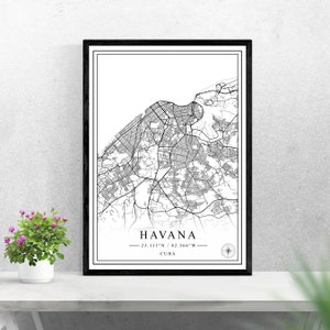 Havana city map digital download black and white print design of Cuba poster wall art decor printable personalized gifts