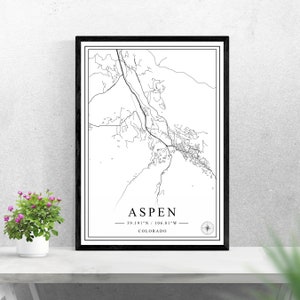 Aspen Stadtplan digitaler Download schwarz-weiß Druck Design der VEREINIGTEN Staaten Poster Wand Kunst Dekor druckbar personalisierte Geschenke