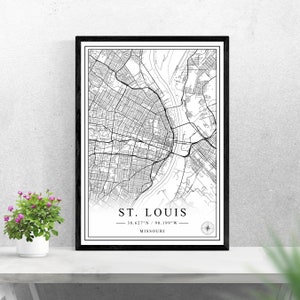 St. Louis Stadtplan digitaler Download schwarz weiß Druck Design der Vereinigten Staaten Poster Wand Kunst Dekor druckbare personalisierte Geschenke