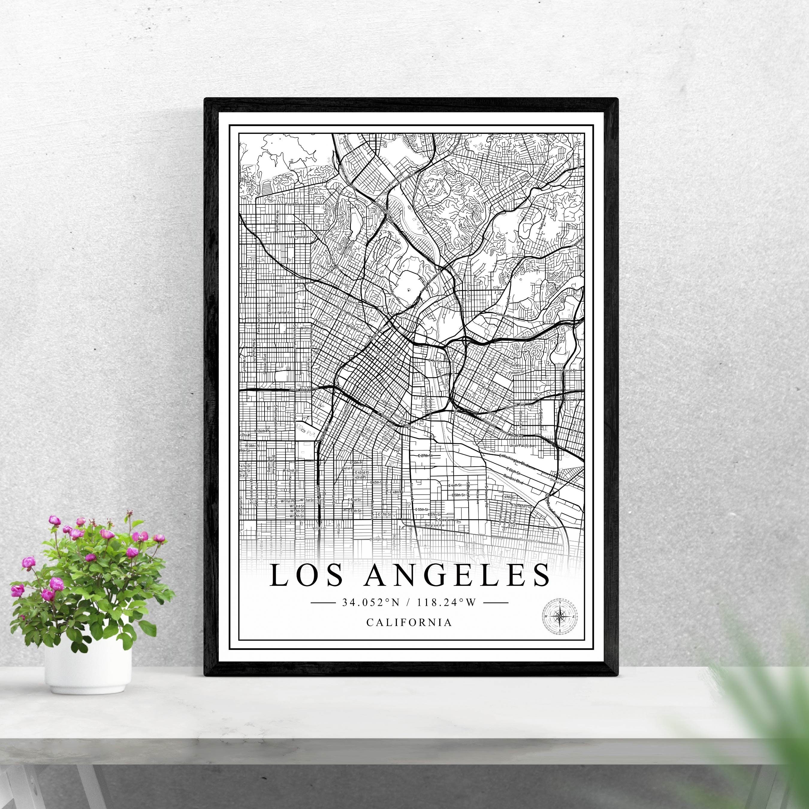Los Angeles City Map Digital Download Black and White Print Design of ...