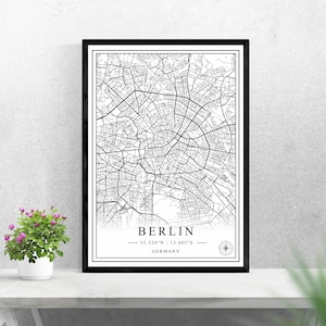 Berlin Stadtplan digitaler Download schwarz weiß Druck Design Von Deutschland Poster Wand Kunst Dekor druckbare personalisierte Geschenke