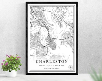 Charleston city map digital download black and white print design of United States poster wall art decor printable personalized gifts