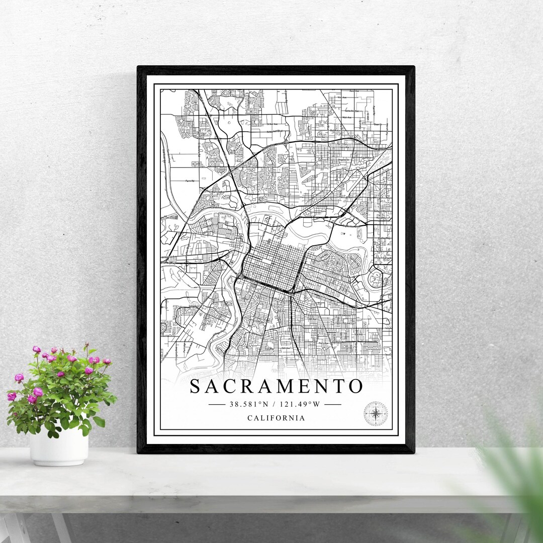 Sacramento City Map Digital Download Black and White Print Design of ...