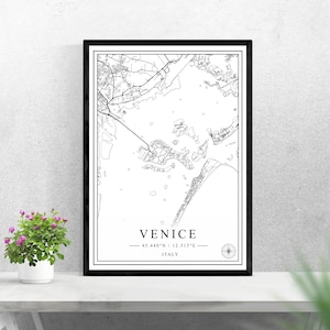 Venice city map digital download black and white print design of Italy poster wall art decor printable personalized gifts