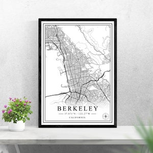 May include: Black and white map print of Berkeley, California with the city name and coordinates 37.871°N / 122.27°W.