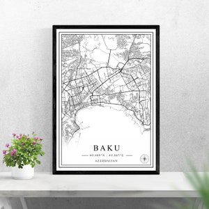 Baku Stadt Karte digitaler Download schwarz weiß Druck Design von Aserbaidschan Poster Wand Kunst Dekor druckbare personalisierte Geschenke