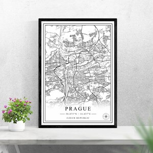 Plan de la ville de Prague téléchargement numérique noir et blanc print design de la République tchèque affiche art mural décor imprimable cadeaux personnalisés