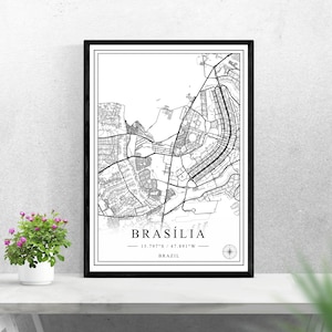 Brasília Stadtplan digitaler Download schwarz weiß Druck Design von Brasilien Poster Wand Kunst Dekor druckbare personalisierte Geschenke