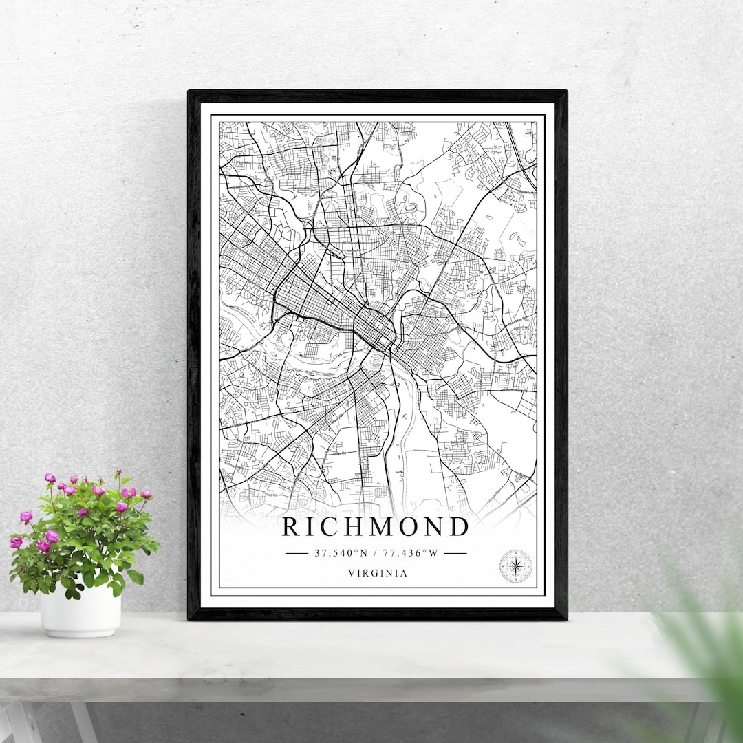 Richmond City Map Digital Download Black and White Print Design of ...