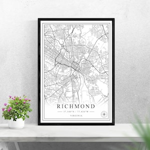 Richmond city map digital download black and white print design of United States poster wall art decor printable personalized gifts